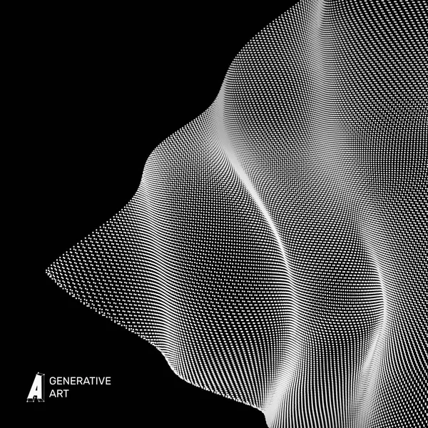 バナー チラシ 書籍の表紙 ポスターの波状の背景 の遠近グリッド ドットと抽象的なベクトル イラスト 粒子ネットワーク設計 — ストックベクタ