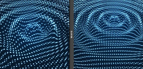 Wellenförmige Hintergrundvorlage Abstrakte Naturwissenschaftliche Oder Technische Illustration Mit Teilchen Gitterfläche — Stockvektor