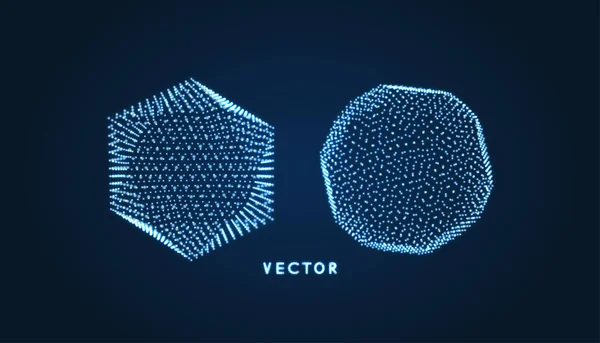 Objekt Med Prickar Molekylär Rutnät Teknik Stil Med Partikel Vektorillustration — Stock vektor