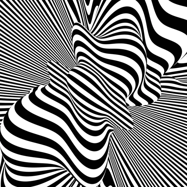 Muster Mit Optischer Täuschung Schwarz Weißes Design Abstrakter Gestreifter Hintergrund — Stockvektor