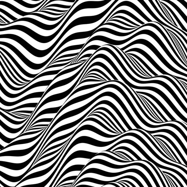 Patrón Con Ilusión Óptica Diseño Blanco Negro Fondo Rayado Abstracto — Vector de stock