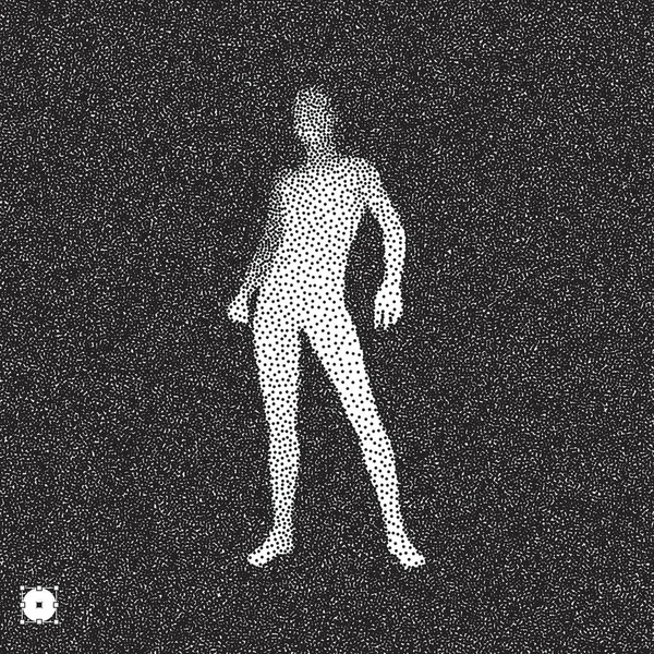自分の足で立っています 男性の モデル 白と黒の粒子の粗い Dotwork デザイン 点描のベクトル図 — ストックベクタ