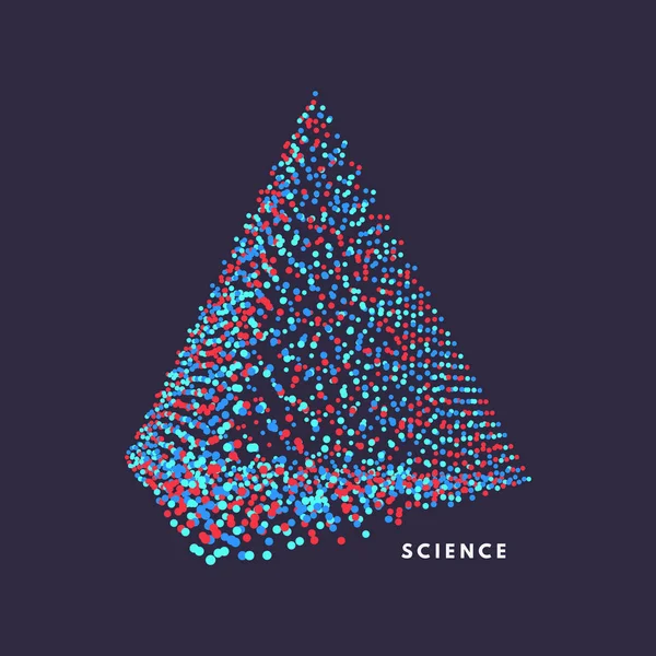 Pirámide Objeto Con Puntos Rejilla Molecular Estilo Tecnología Con Partícula — Vector de stock