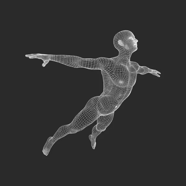 Hovering in Air. Man Floating in the Air. 3D Model of Man. Human Body. Design Element. Vector Illustration.