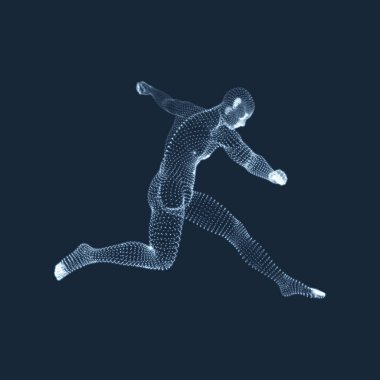 A football player from particle. Sports concept. 3D Model of Man. Human Body. Sport Symbol. Design Element. Vector Illustration. clipart