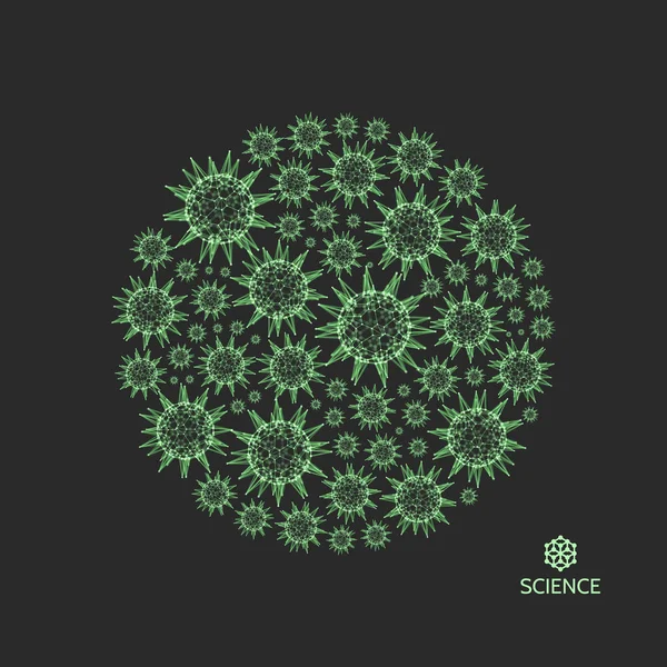 Kugel Mit Verbundenen Linien Und Punkten Mikroorganismus Zellen Weltraum Grüne — Stockvektor