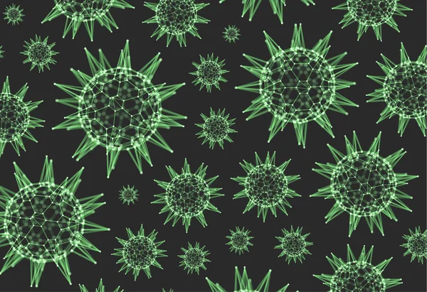 Sfär Med Anslutna Linjer Och Prickar Mikroorganismceller Rymden Gröna Viruspartiklar — Stock vektor