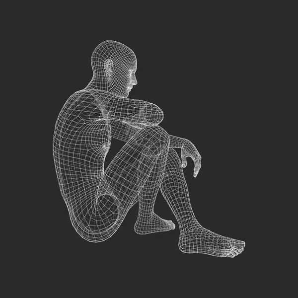 Людина Позі Мислителя Модель Людини Геометричний Дизайн Модель Дроту Людського — стоковий вектор