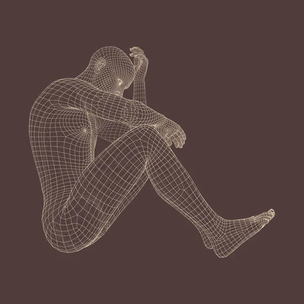 Misérable Homme Déprimé Assis Pensant Homme Dans Une Posture Penseur — Image vectorielle