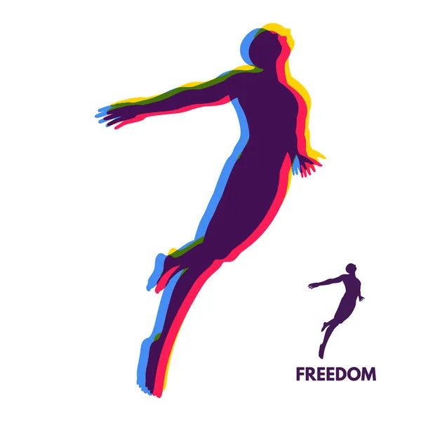 Silhouette Jumping Man Freedom Concept Vector Illustration — Stock Vector