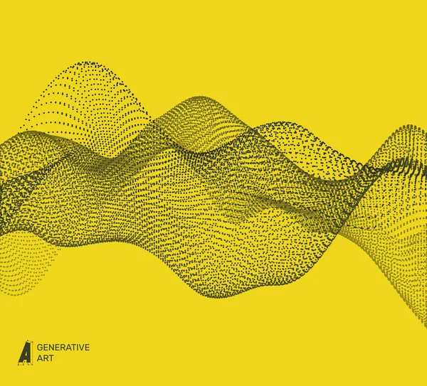 バナー チラシ 書籍の表紙 ポスターの抽象的な波状の背景 動的な効果 の遠近グリッド ドット ベクトル イラスト 粒子ネットワーク設計 — ストックベクタ