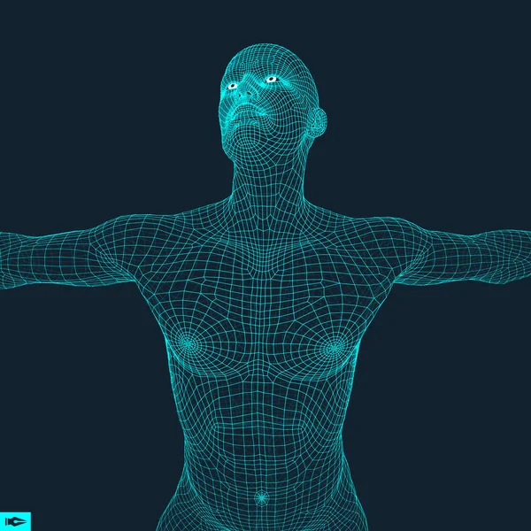 Modelo Del Hombre Modelo Alambre Cuerpo Humano Elemento Diseño Tecnología — Vector de stock