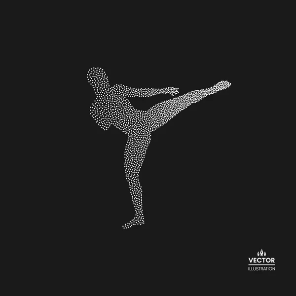 Combattant Kickbox Préparant Exécuter Coup Pied Élevé Silhouette Combattant Silhouette — Image vectorielle