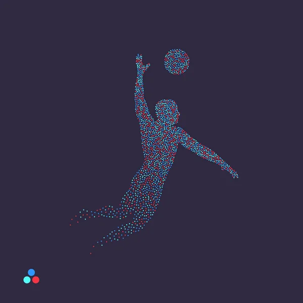 アクションのバレーボール選手 人の点線のシルエット ベクトル図 — ストックベクタ