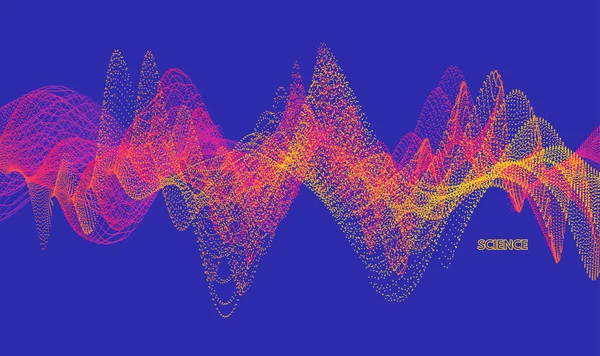 Ondas Sonoras Efeito Dinâmico Ilustração Vetorial Com Partículas Superfície Grade — Vetor de Stock