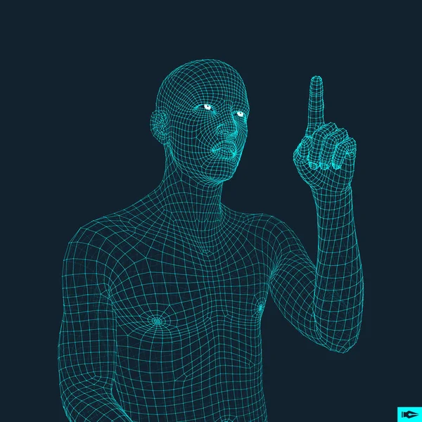 Hombre Señalando Dedo Modelo Del Hombre Diseño Geométrico Ilustración Vectorial — Vector de stock