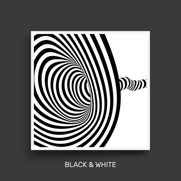 Tunnel Optical Illusion Black White Abstract Striped Background Cover Design — Stock Vector