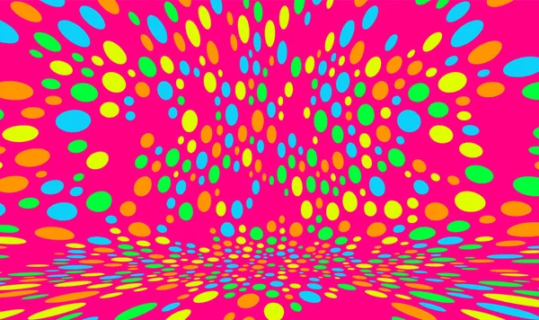 带有色圈的抽象背景 空隙中的混沌粒子 动态矢量幻象 — 图库矢量图片
