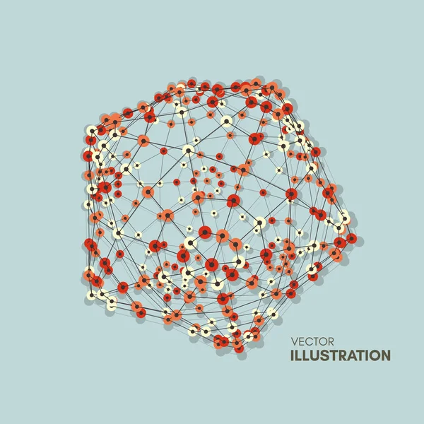 Wireframe Object Met Lijnen Punten Abstract Structuur Van Verbinding Geometrische — Stockvector