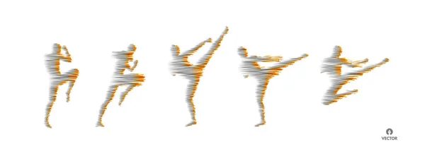 Kickbox 战斗机准备执行高踢 一个战斗的人的剪影 运动设计模板 徽章为训练 矢量插图 — 图库矢量图片