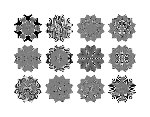 Сніжинки Абстрактні Елементи Дизайну Оптичне Мистецтво Векторні Ілюстрації — стоковий вектор