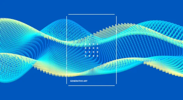 Sfondo Ondulato Array Con Particelle Dinamiche Composizione Con Effetto Movimento — Vettoriale Stock