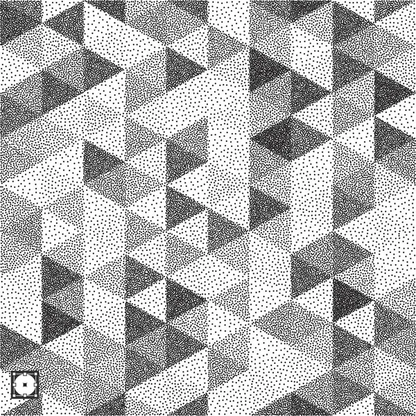 Geometrik üçgenler arka plan. Mozaik. Siyah ve beyaz kumlu tasarım. Pointilizm desen. Kakılmış vektör çizim. — Stok Vektör