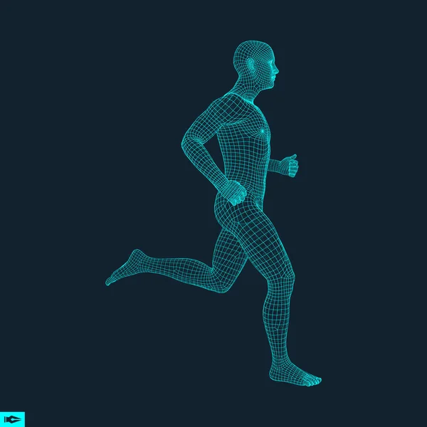 3d Uomo Corrente. Design per lo sport, le imprese, la scienza e la tecnologia. Illustrazione vettoriale. Corpo umano . — Vettoriale Stock