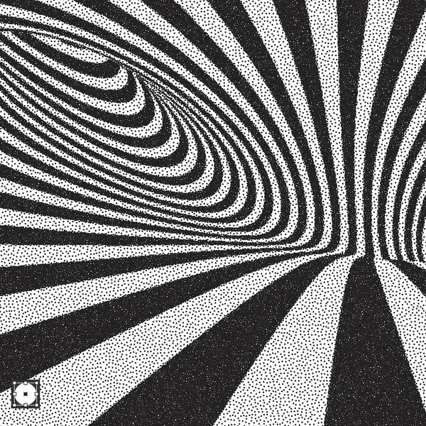 Fondo geométrico 3D abstracto. Diseño punteado granulado blanco y negro. Patrón de puntillismo con ilusión óptica. Ilustración de vectores inclinados . — Archivo Imágenes Vectoriales