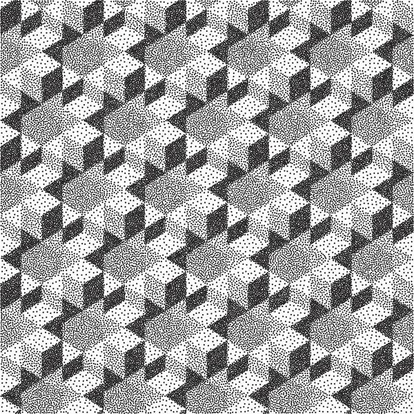 Abstract 3d geometrical background. Mosaic. Black and white grainy design. Pointillism pattern. Stippling effect. Vector illustration. — Stock Vector