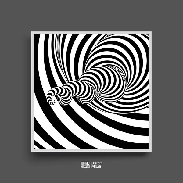 Túnel. Ilusión óptica. Fondo rayado abstracto blanco y negro. Plantilla de diseño. Ilustración vectorial 3D . — Vector de stock