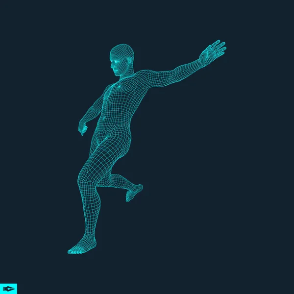 Fußballspieler. Sportkonzept. 3D-Modell des Menschen. menschlicher Körper. Sport-Symbol. Gestaltungselement. Vektorillustration. — Stockvektor
