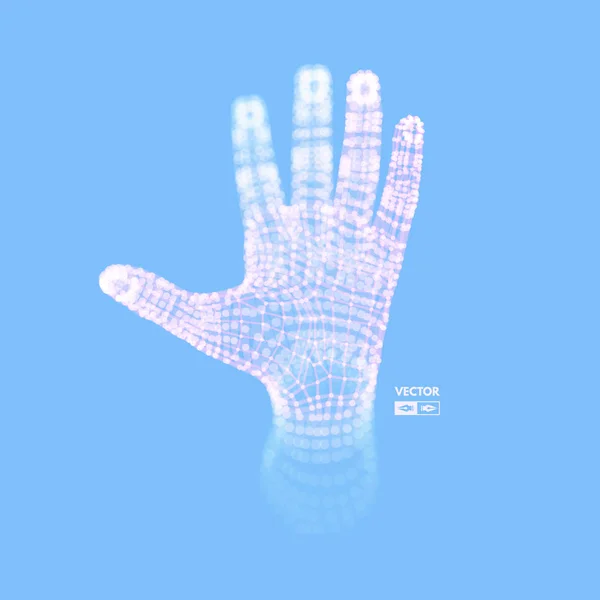 Mänsklig arm Hand modell. Anslutning struktur. Framtida teknik koncept. 3D vektorillustration. — Stock vektor