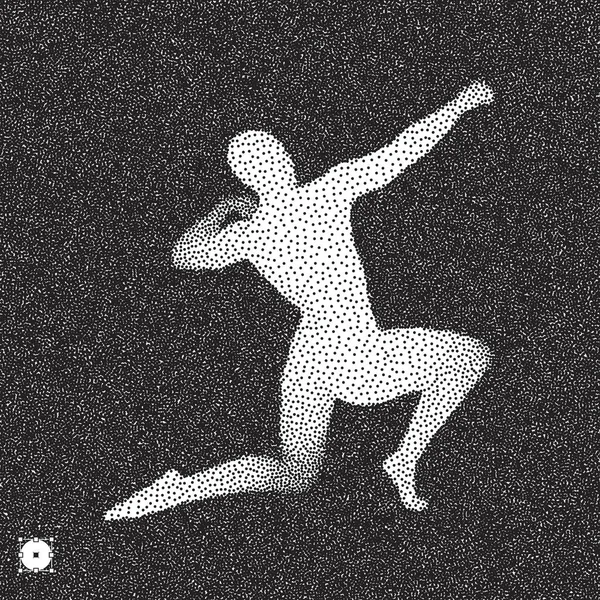 3D-model van de mens. Zwart-wit korrelig ontwerp. Stippling effect. Vectorillustratie. — Stockvector