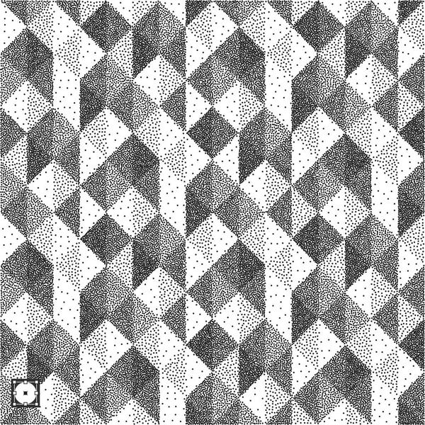 Geometric triangles background. Mosaic. Black and white grainy design. Stippling effect. Vector illustration. Pointillism pattern. — Stock Vector