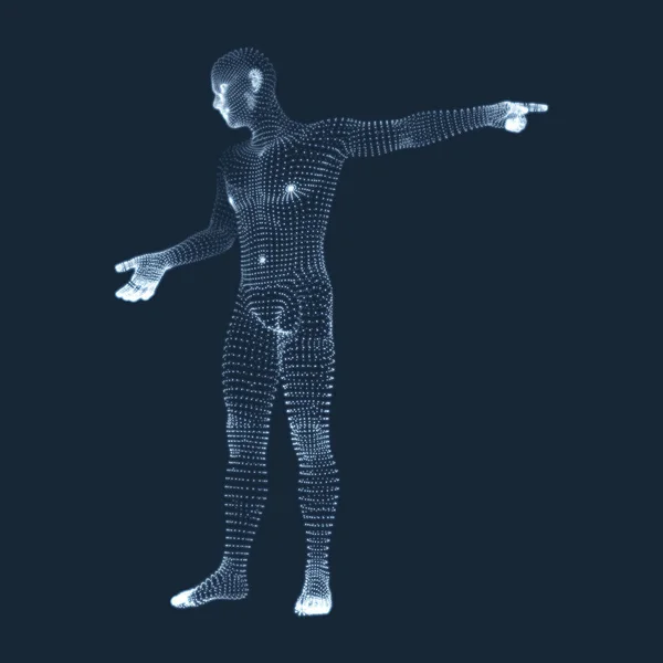 男は彼の指を指しています。男の幾何学的なデザインの 3 d モデル。ベクトル図. — ストックベクタ