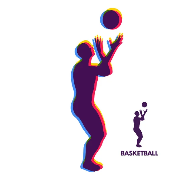 ボールを持ってバスケット ボール選手。スポーツ シンボル。デザイン要素。ベクトル図. — ストックベクタ