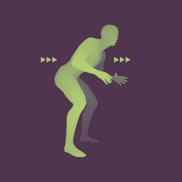 Μαχητής. Έννοιας σπορ. 3D μοντέλο του ανθρώπινου σώματος Man.. Σύμβολο του αθλητισμού. Στοιχείο του σχεδιασμού. Εικονογράφηση διάνυσμα. — Διανυσματικό Αρχείο