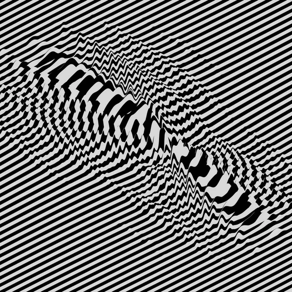 Waveform background. Dynamic visual effect. Surface distortion. Pattern with optical illusion. Vector striped illustration. Black and white sound waves. — Stock Vector