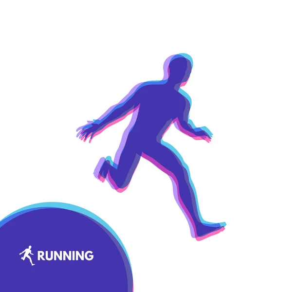 Силуэт бегущего человека. Дизайн для спорта. Эмблема для марафона и пробежки. Векторная миграция . — стоковый вектор