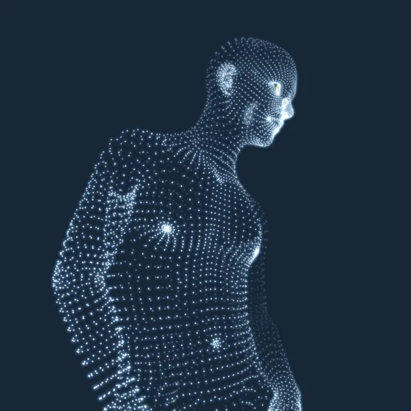 Uomo in una posa pensante. Modello 3D dell'uomo. Design geometrico. Affari, Scienze, Psicologia o Filosofia Illustrazione vettoriale . — Vettoriale Stock