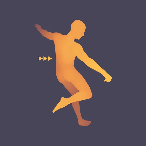 Jugador de fútbol. Concepto deportivo. Modelo 3D del Hombre. Cuerpo humano. Símbolo deportivo. Elemento de diseño. Ilustración vectorial . — Vector de stock
