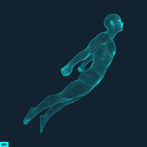 Concepto de negocios, libertad o felicidad. Modelo 3D del Hombre. Modelo de cuerpo humano. Ilustración vectorial . — Vector de stock