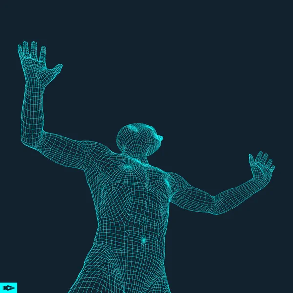 3D model lidského těla, Man. drátěný Model. Designový prvek. Technologie vektorové ilustrace. — Stockový vektor