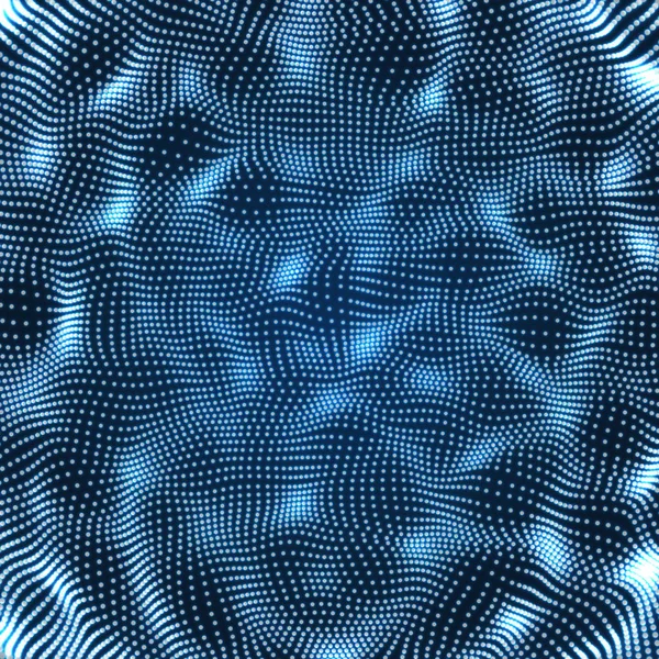 Matrix met dynamische deeltjes. 3D-stijl van de futuristische technologie. Abstracte achtergrond. Het patroon. Gloeiende punten. Vectorillustratie. — Stockvector