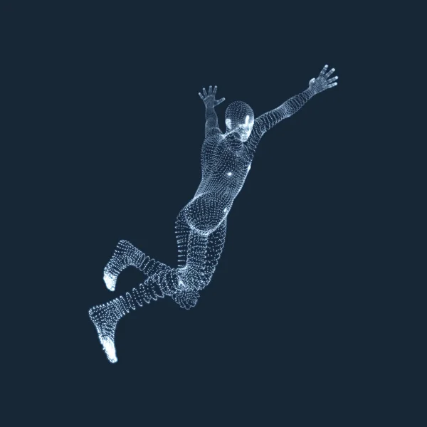 Running Man. Humano com o braço para cima. Silhueta para campeonato desportivo. A celebração da vitória. Modelo 3D do Homem. Ilustração vetorial . —  Vetores de Stock