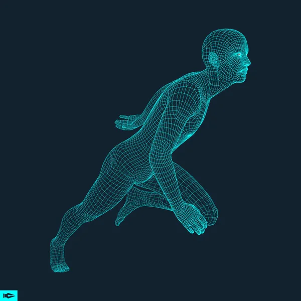 Derde man op de vlucht. Ontwerp voor sport, bedrijfsleven, wetenschap en technologie. Vector illustratie. Menselijk lichaam. — Stockvector