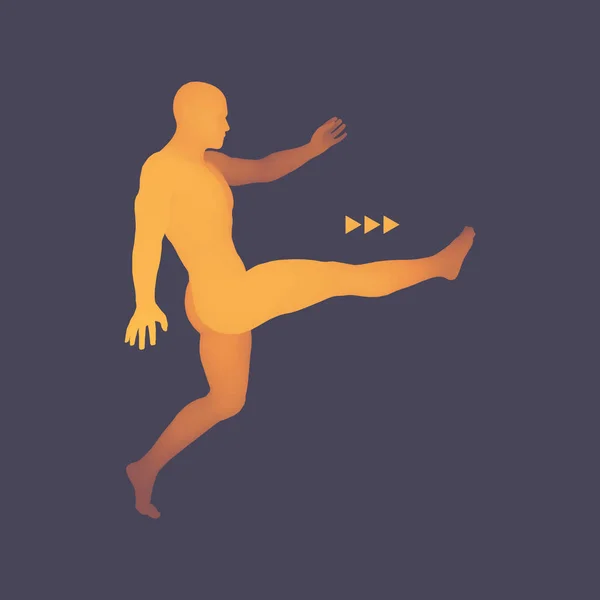 Παίκτης ποδοσφαίρου. Έννοιας σπορ. 3D μοντέλο του ανθρώπινου σώματος Man.. Σύμβολο του αθλητισμού. Στοιχείο του σχεδιασμού. Εικονογράφηση διάνυσμα. — Διανυσματικό Αρχείο