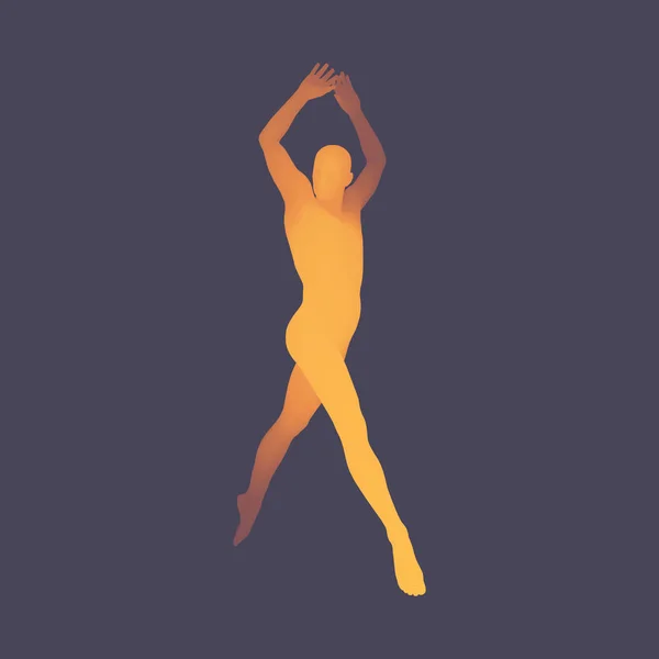 Человек позирует и танцует. Силуэт танцовщицы. Танцор исполняет акробатические элементы. 3D модель человека. Человеческое тело. Символ спорта. Элемент дизайна. Векторная миграция . — стоковый вектор