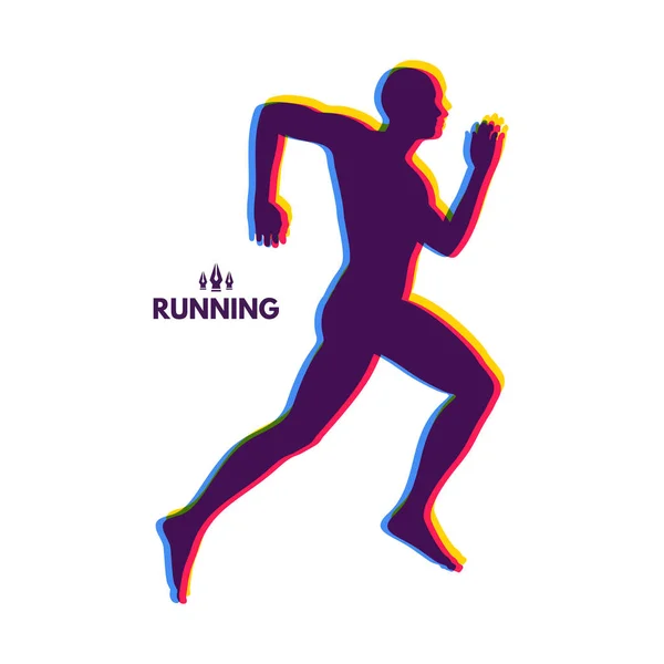 La silhouette di un uomo in corsa. Design per lo Sport. Emblema per maratona e jogging. Illustrazione vettoriale . — Vettoriale Stock